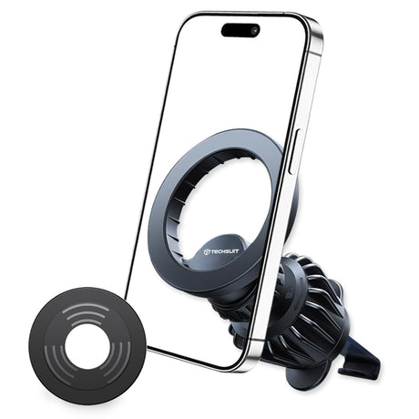Suport Techsuit AirFix (S1), with Metal Ring, Air Vent Mount, MagSafe Compatible, N52, 360° Rotation, Negru