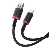 Cablu Baseus Dura Series (P10377801U01-03), USB to Lightning, Fast Charging, 2.4A, 480Mbps, Nylon, 2m, Rosu / Black