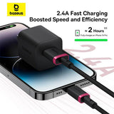 Cablu Baseus Dura Series (P10377801U01-03), USB to Lightning, Fast Charging, 2.4A, 480Mbps, Nylon, 2m, Rosu / Black