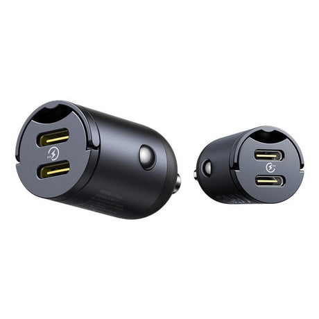 Incarcator Baseus Car Tiny Star Mini (C00035001121-03), 2x Type-C, 30W, with Built-in Pull Handle, 12V to 24V, Negru