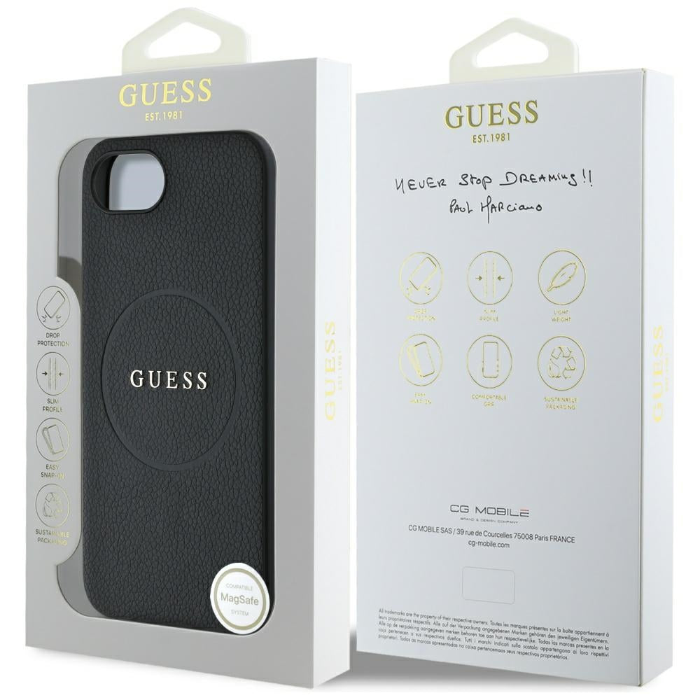 Husa de protectie Guess Grained Gold Ring MagSafe (GUHMPSE4PGHSMMK) compatibil cu iPhone 16e / iPhone 17e, Negru
