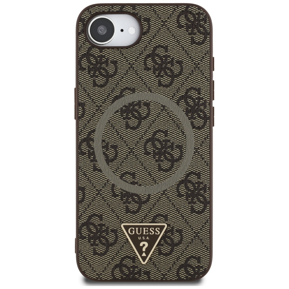 Husa de protectie Guess 4G Ring Triangle Logo MagSafe (GUHMPSE4P4TDPW) compatibil cu iPhone 16e / iPhone 17e, Maro