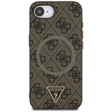 Husa de protectie Guess 4G Ring Triangle Logo MagSafe (GUHMPSE4P4TDPW) compatibil cu iPhone 16e / iPhone 17e, Maro