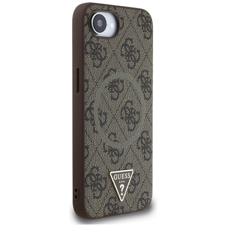 Husa de protectie Guess 4G Ring Triangle Logo MagSafe (GUHMPSE4P4TDPW) compatibil cu iPhone 16e / iPhone 17e, Maro