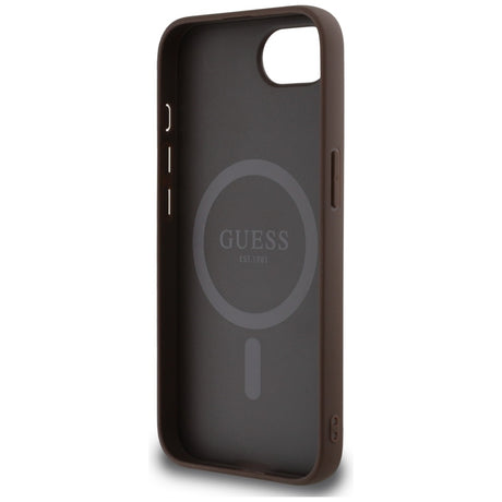 Husa de protectie Guess 4G Ring Triangle Logo MagSafe (GUHMPSE4P4TDPW) compatibil cu iPhone 16e / iPhone 17e, Maro