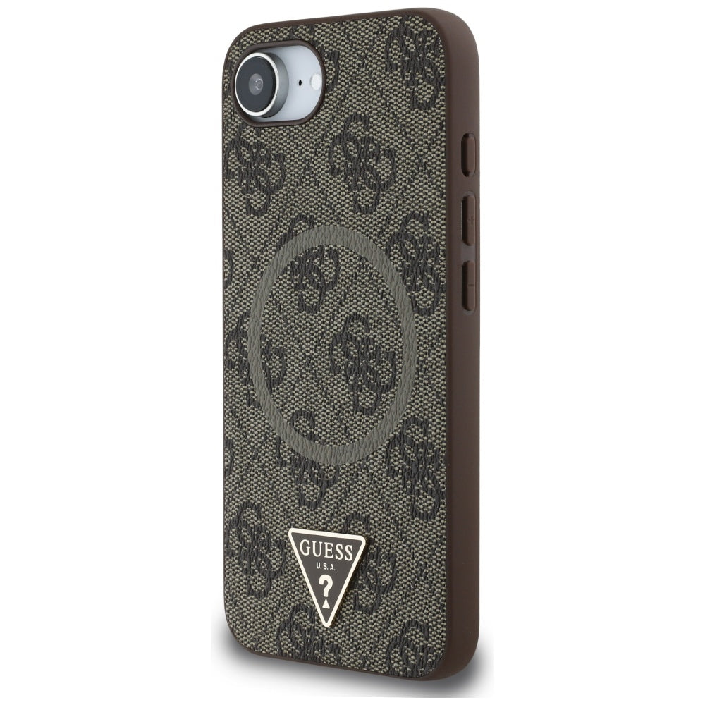 Husa de protectie Guess 4G Ring Triangle Logo MagSafe (GUHMPSE4P4TDPW) compatibil cu iPhone 16e / iPhone 17e, Maro