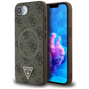Husa de protectie Guess 4G Ring Triangle Logo MagSafe (GUHMPSE4P4TDPW) compatibil cu iPhone 16e / iPhone 17e, Maro