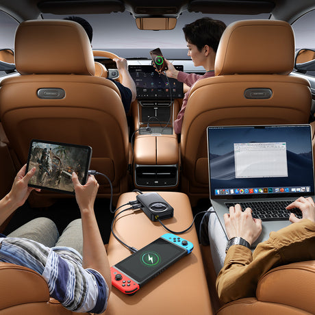 Incarcator Baseus Car PrimeTrip VW1 (C00069000121-00), 3x USB, 3x Type-C, 105W, Fast Charge, 60W Retractable Cable, Negru