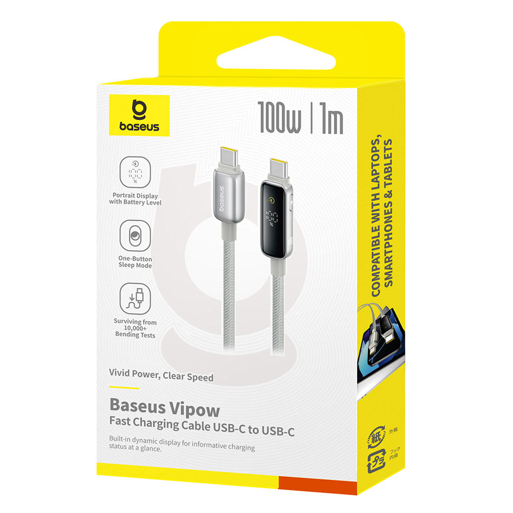 Cablu Baseus Vipow (P10381802851-00), Type-C, Fast Charging, Display, Sleep Mode, 100W, 1m, Galaxy Natural Titanium
