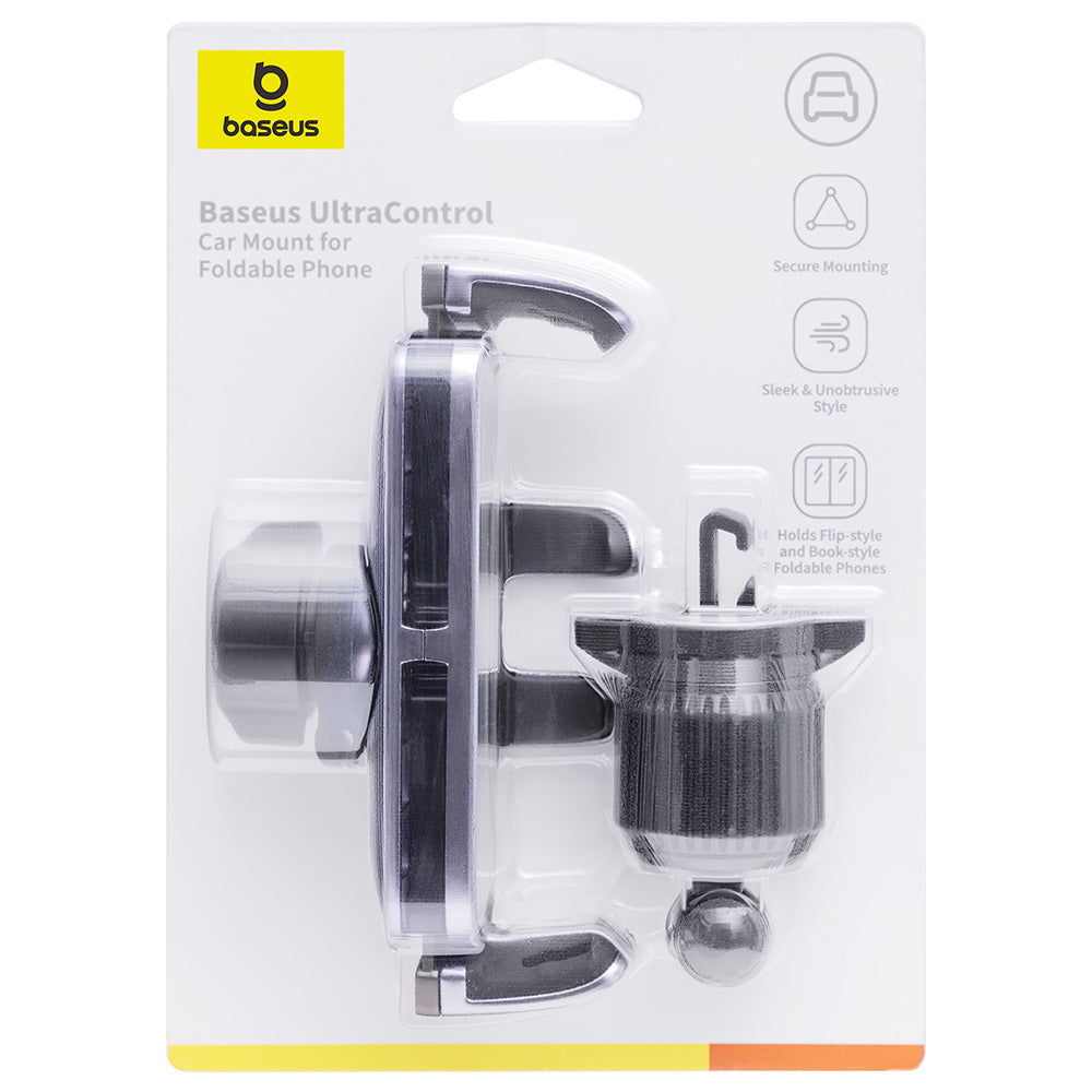 Suport Baseus (C40483401813-00), for Phone/Tablet, Leather Finish, Retractable Arms, Auto Clamping, Negru Silver