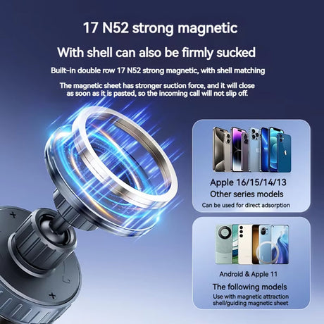 Suport Techsuit Premium with Wireless Charging (HOLD253), MagSafe N52 Magnets, Powerful Suction Cup, Dashboard, Negru