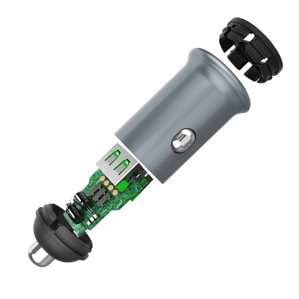Incarcator ColorWay Mini Car (CW-CHA036Q-GR), 2x USB, Quick Charge 2.0 & 3.0, 36W, 3A, Huawei FCP, Auto ID Chip, 24V, Gri