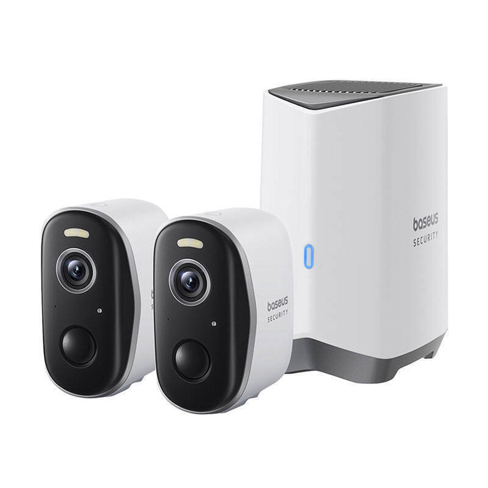 Baseus Outdoor Camera Security N1 Plus (S0TY002131), 2K, 16GB, 2 Camera Kit, Two-way Talk, Night Vision, IP67, Moon White