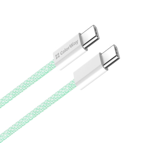 Cablu ColorWay (CW-CBPDCC061-G), for MacBook Pro, Type-C to Type-C, PD Fast Charging 60W, 3A, Nylon, 1m, Verde