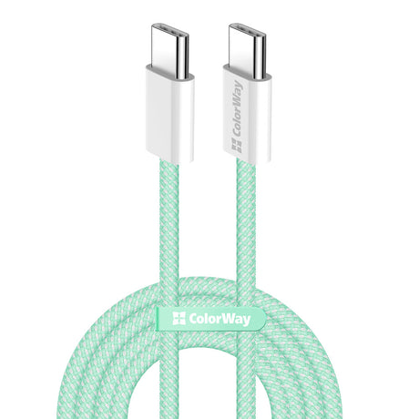 Cablu ColorWay (CW-CBPDCC061-G), for MacBook Pro, Type-C to Type-C, PD Fast Charging 60W, 3A, Nylon, 1m, Verde