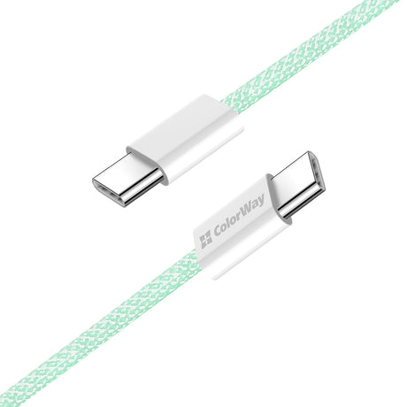 Cablu ColorWay (CW-CBPDCC061-G), for MacBook Pro, Type-C to Type-C, PD Fast Charging 60W, 3A, Nylon, 1m, Verde