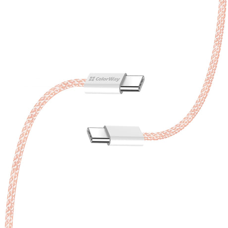 Cablu ColorWay (CW-CBPDCC061-P), for MacBook Pro, Type-C to Type-C, PD Fast Charging 60W, 3A, Nylon, 1m, Roz
