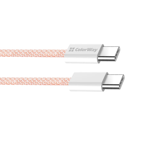 Cablu ColorWay (CW-CBPDCC061-P), for MacBook Pro, Type-C to Type-C, PD Fast Charging 60W, 3A, Nylon, 1m, Roz