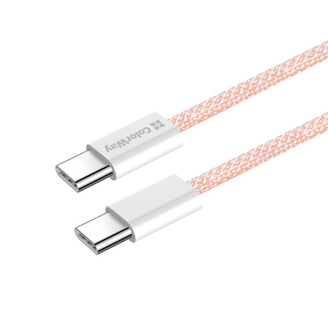 Cablu ColorWay (CW-CBPDCC061-P), for MacBook Pro, Type-C to Type-C, PD Fast Charging 60W, 3A, Nylon, 1m, Roz