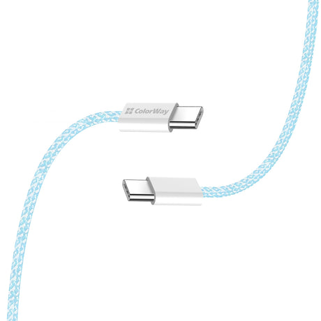 Cablu ColorWay (CW-CBPDCC061-BL), for MacBook Pro, Type-C to Type-C, PD Fast Charging 60W, 3A, Nylon, 1m, Albastru