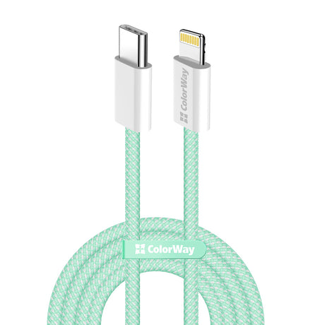 Cablu ColorWay (CW-CBPDCL061-G), Type-C to Apple Lightning, PD 27W, 3A, 480Mbps, Nylon, 1m, Verde