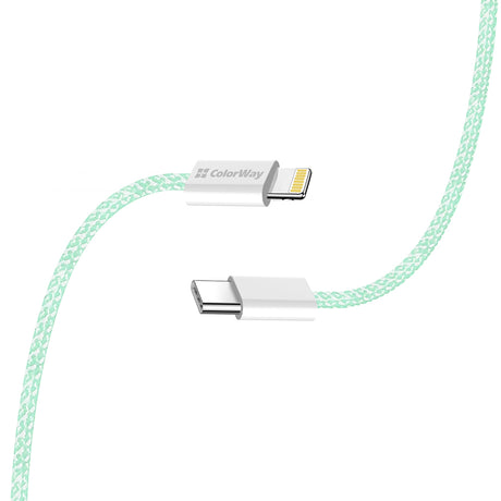Cablu ColorWay (CW-CBPDCL061-G), Type-C to Apple Lightning, PD 27W, 3A, 480Mbps, Nylon, 1m, Verde