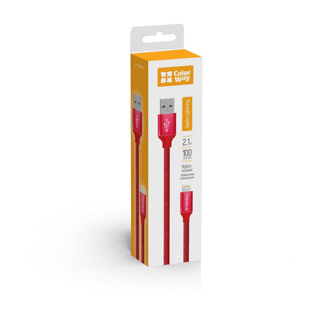 Cablu ColorWay (CW-CBUL004-RD), USB 2.0 to Apple Lightning, for Syncing & Charging, Nylon, 2.1A, 480Mbps, 1m, Rosu