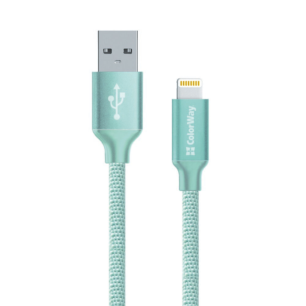 Cablu ColorWay (CW-CBUL004-MT), USB 2.0 to Apple Lightning, for Syncing & Charging, Nylon, 2.1A, 480Mbps, 1m, Menta