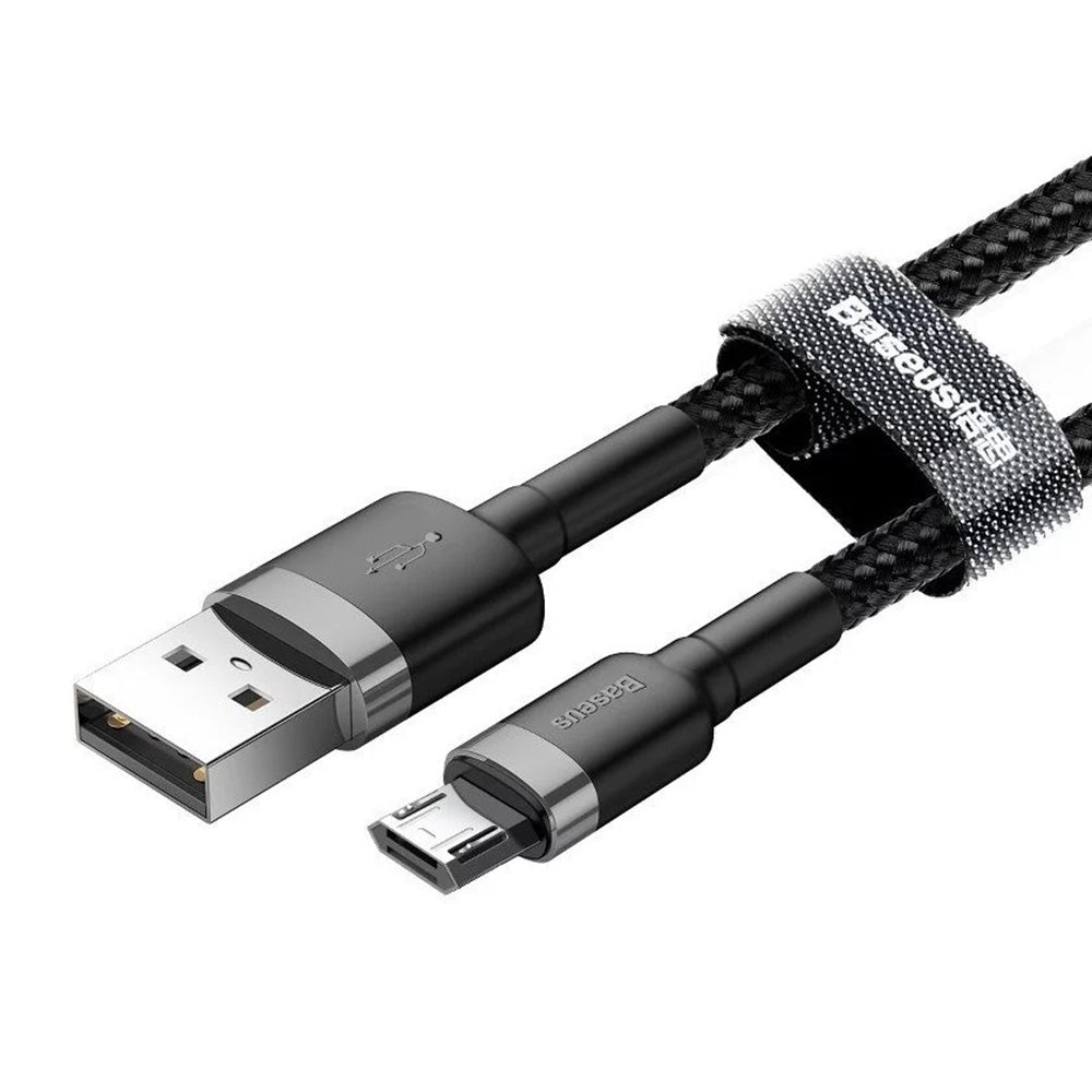 Cablu Baseus Cafule Series Metal (CAMKLF-BG1), USB to Micro-USB, 2.4A, Quick Charge, Nylon Braid, Velcro, 1m, Negru