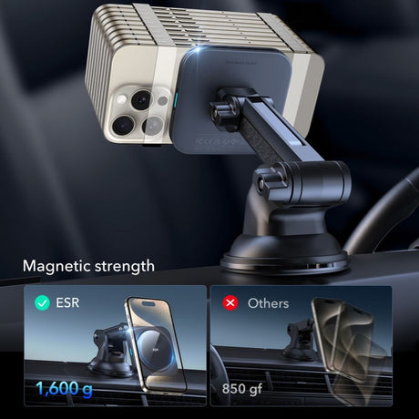 Suport ESR with Wireless Charging Qi2 HaloLock, with CryoBoost, MagSafe Compatible, 15W, for Dashboard, Negru