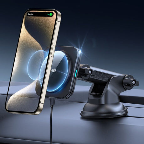 Suport ESR with Wireless Charging Qi2 HaloLock, with CryoBoost, MagSafe Compatible, 15W, for Dashboard, Negru