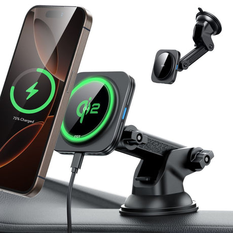 Suport ESR with Wireless Charging Qi2 HaloLock, with CryoBoost, MagSafe Compatible, 15W, for Dashboard, Negru