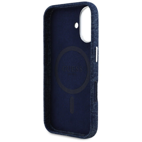 Husa de protectie Guess Denim Triangle Logo MagSafe (GUHMP16SRJFWTLB) compatibil cu iPhone 16, Albastru