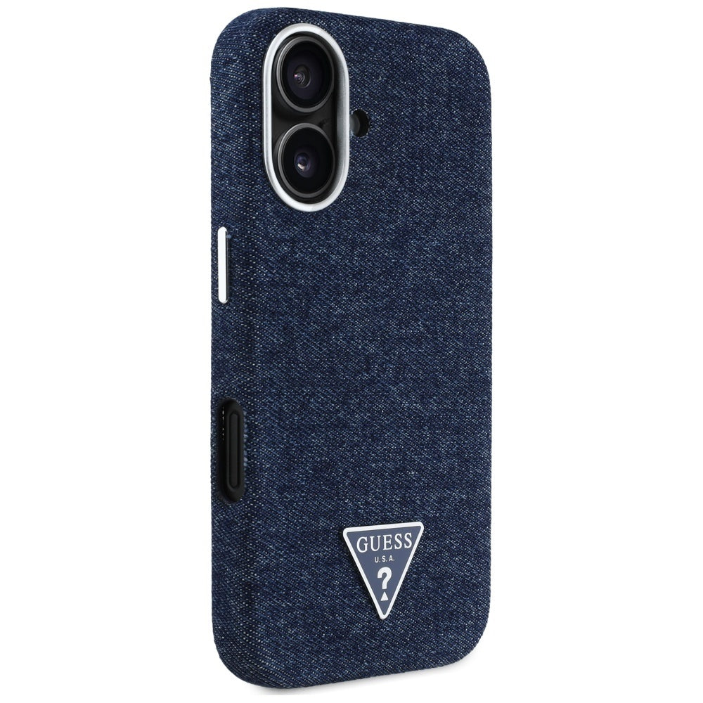 Husa de protectie Guess Denim Triangle Logo MagSafe (GUHMP16SRJFWTLB) compatibil cu iPhone 16, Albastru