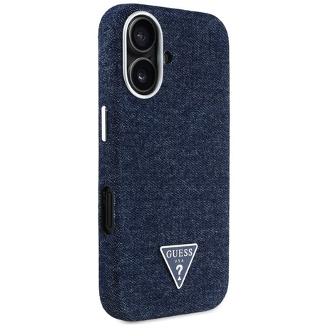 Husa de protectie Guess Denim Triangle Logo MagSafe (GUHMP16SRJFWTLB) compatibil cu iPhone 16, Albastru