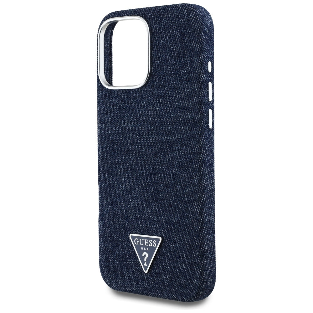 Husa de protectie Guess Denim Triangle Logo MagSafe (GUHMP16LRJFWTLB) compatibil cu iPhone 16 Pro, Albastru