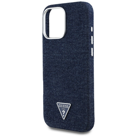 Husa de protectie Guess Denim Triangle Logo MagSafe (GUHMP16LRJFWTLB) compatibil cu iPhone 16 Pro, Albastru
