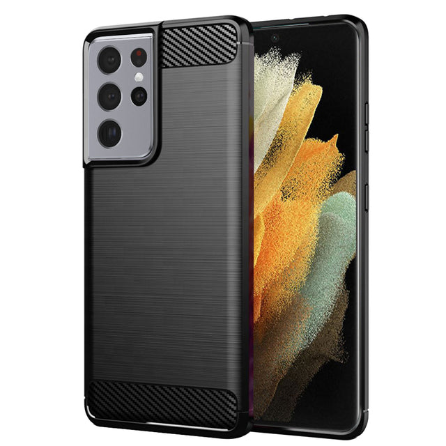 Techsuit Carbon Silicone fekete tok Samsung Galaxy S21 Ultra 5G telefonhoz