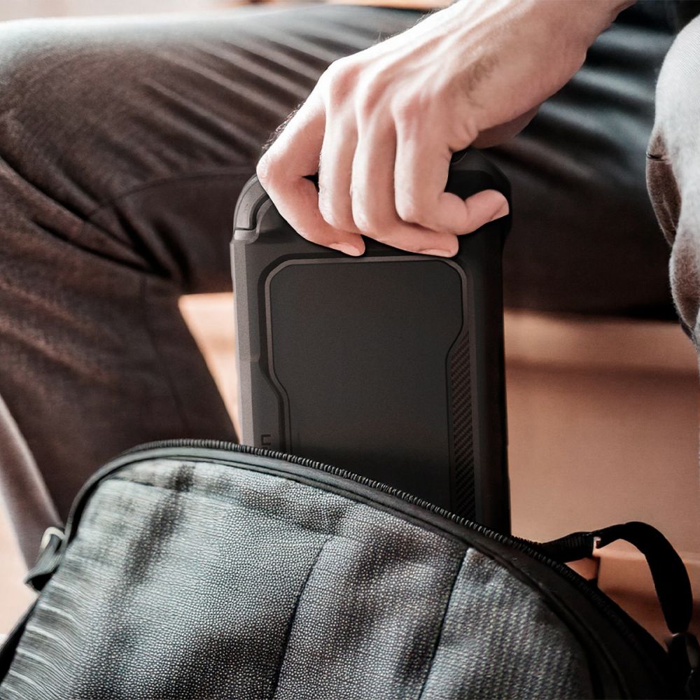 Accesoriu gaming Spigen Protective Case Rugged Armor (ACS09075), for Nintendo Switch 2, with Adjustable Strap, Ergonomic Design, Negru Mat