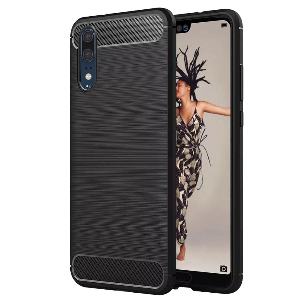 Husă Techsuit Carbon Silicone neagră pentru Huawei P20