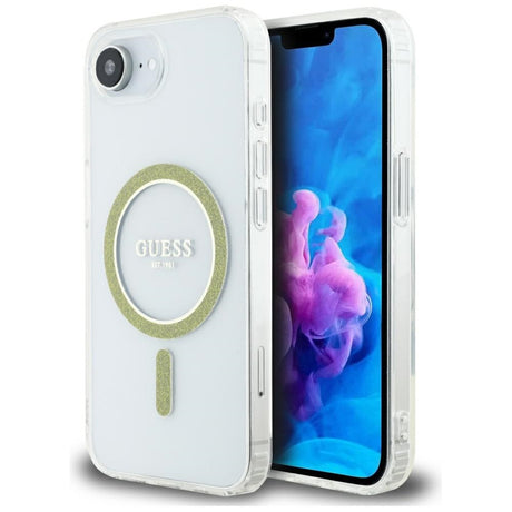 Husa de protectie Guess IML Glitter Circle MagSafe (GUHMPSE4HFGERET) compatibil cu iPhone 16e / iPhone 17e, Transparent