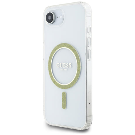 Husa de protectie Guess IML Glitter Circle MagSafe (GUHMPSE4HFGERET) compatibil cu iPhone 16e / iPhone 17e, Transparent