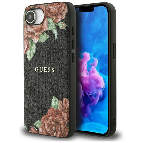 Husa de protectie Guess Hardcase 4G Flower Print MagSafe (GUHMPSE4P4ROPEMCK) compatibil cu iPhone 16e / iPhone 17e, Negru