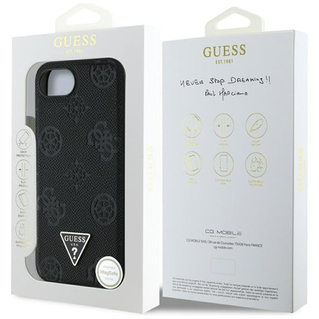 Husa de protectie Guess Peony Grained Hot Stamp Triangle Logo MagSafe (GUHMPSE4PGBTMK) compatibil cu iPhone 16e / iPhone 17e, Negru