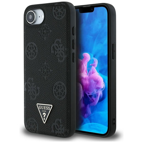 Husa de protectie Guess Peony Grained Hot Stamp Triangle Logo MagSafe (GUHMPSE4PGBTMK) compatibil cu iPhone 16e / iPhone 17e, Negru