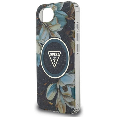 Husa de protectie Guess IML Metal Glitter Flowers Triangle MagSafe (GUHMPSE4HFLPEDK) compatibil cu iPhone 16e / iPhone 17e, Negru