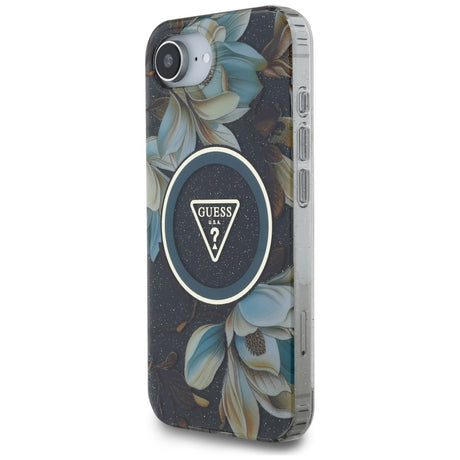 Husa de protectie Guess IML Metal Glitter Flowers Triangle MagSafe (GUHMPSE4HFLPEDK) compatibil cu iPhone 16e / iPhone 17e, Negru
