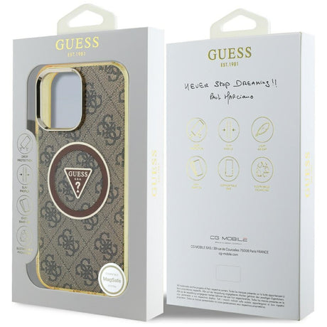 Husa de protectie Guess IML Metal Glitter 4G Circle Triangle MagSafe (GUHMP16XHG4PRTGW) compatibil cu iPhone 16 Pro Max, Maro