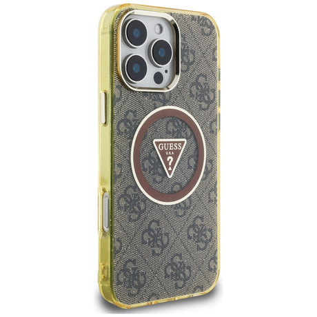 Husa de protectie Guess IML Metal Glitter 4G Circle Triangle MagSafe (GUHMP16XHG4PRTGW) compatibil cu iPhone 16 Pro Max, Maro