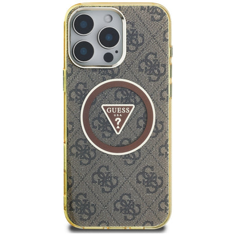 Husa de protectie Guess IML Metal Glitter 4G Circle Triangle MagSafe (GUHMP16XHG4PRTGW) compatibil cu iPhone 16 Pro Max, Maro